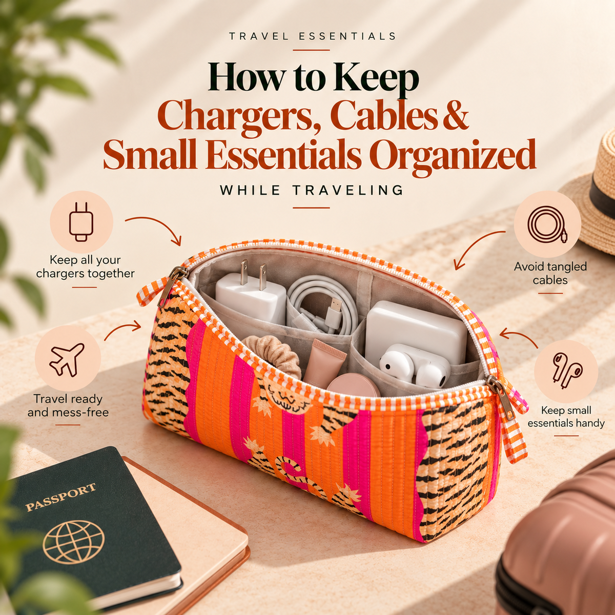 How to Keep Chargers, Cables & Small Essentials Organized While Traveling