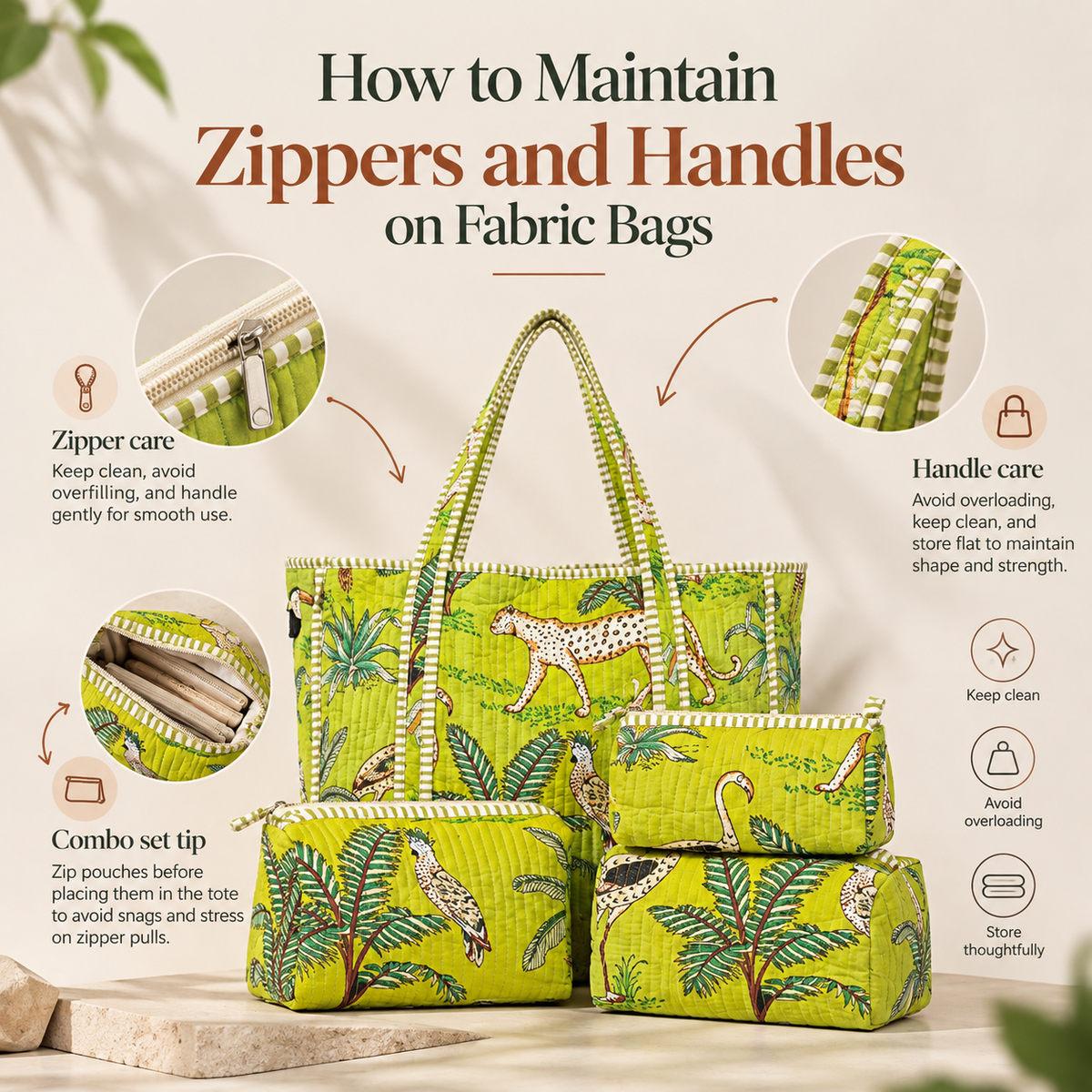 How to Maintain Zippers and Handles on Fabric Bags