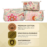 Beige Floral Quilted Cotton Pouch Set of 3 thumbnail 2