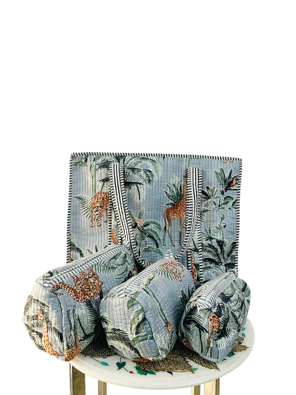 Premium Quilted Tote Bag with Matching Pouches Combo Set – Durable, Lightweight, Multipurpose Bag for Travel, Office & Daily Essentials (Grey Floral)