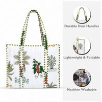 White Floral Quilted Cotton Tote Bag (12x12) thumbnail 5