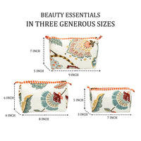 Beige Peacock Quilted Cotton Pouch Set of 3 thumbnail 3