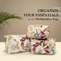 Beige Botanica Quilted Cotton Pouch Set of 3 thumbnail 1