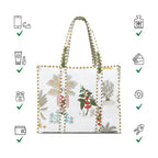 Quilted Cotton Tote Bag – Handmade Travel Shoulder Bag with Zipper & Pockets – Lightweight, Durable & Stylish for Daily Use (White Floral)