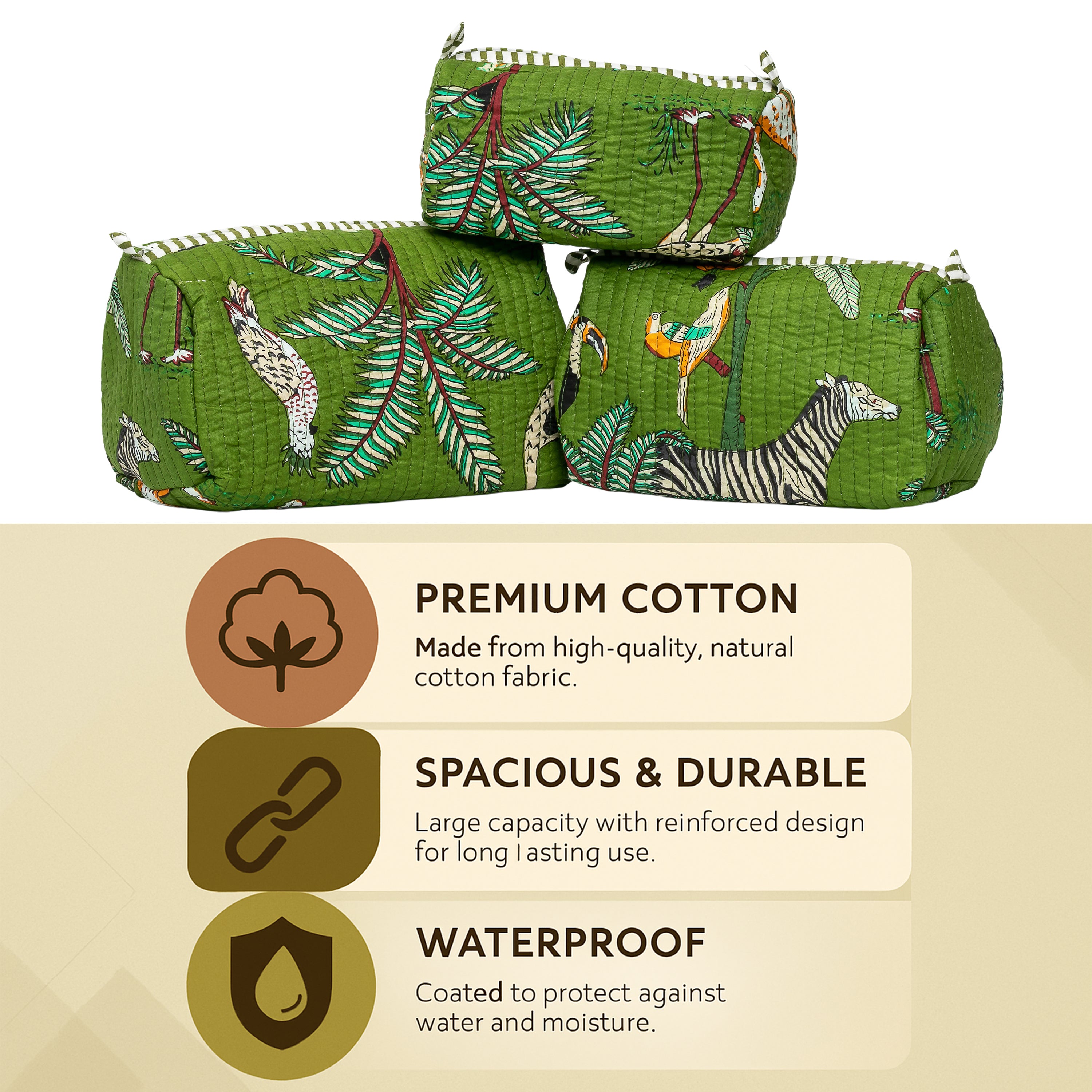 Travel Toiletry Bag – Unisex Makeup & Shaving Kit Organizer with Handle – Multipurpose Cosmetic Pouch for Travel & Storage (Green Jungle)