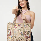 Beige Botanica Quilted Cotton Tote Bag (18x18)