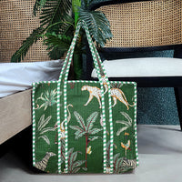 Green Jungle Quilted Cotton Tote Bag (18x18) thumbnail 2
