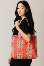Quilted Cotton Tote Bag – Handmade Travel Shoulder Bag with Zipper & Pockets – Lightweight, Durable & Stylish for Daily Use (Orange Tiger)