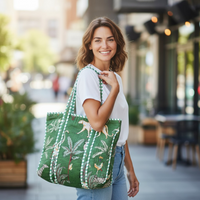 Green Jungle Quilted Cotton Tote Bag (18x18) thumbnail 1
