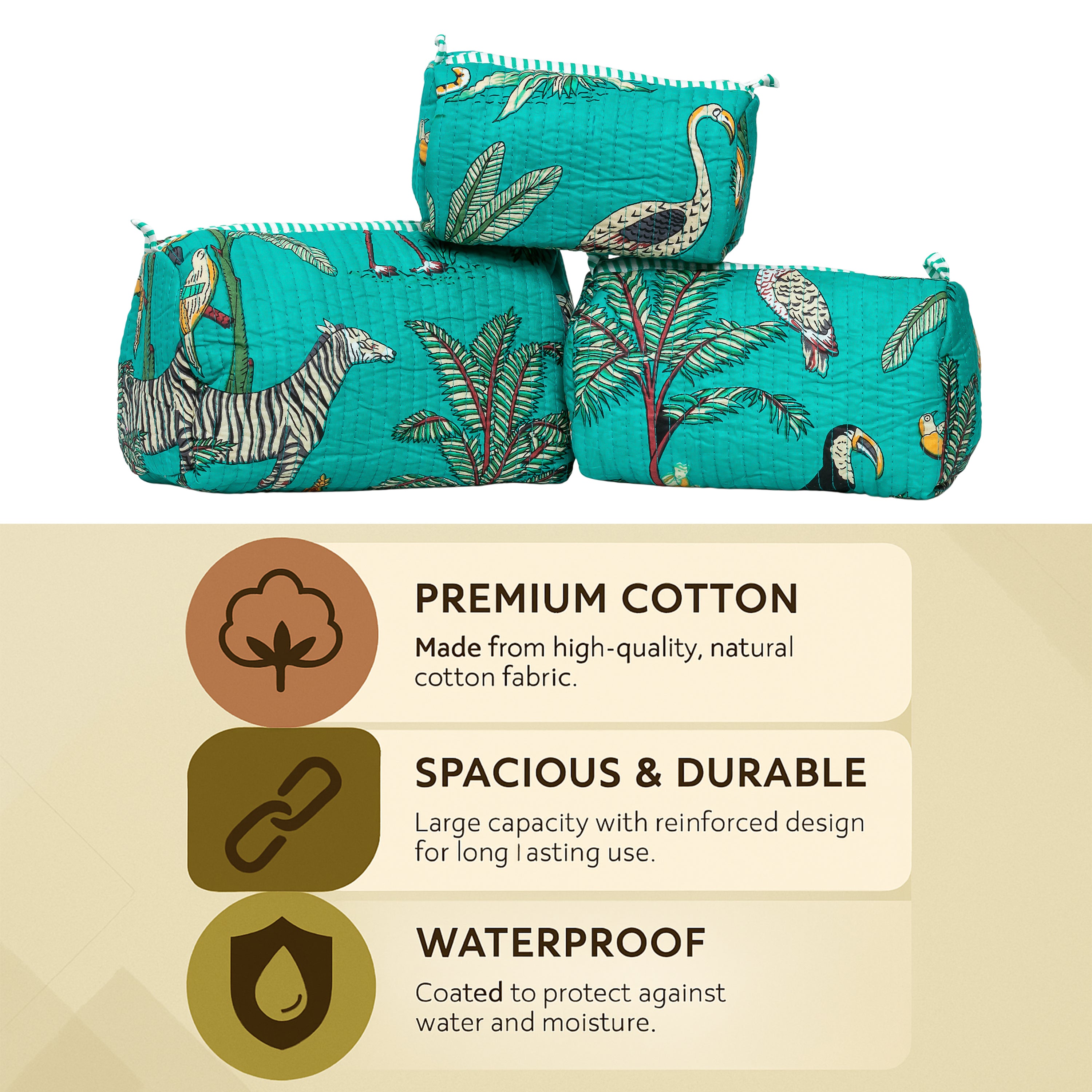 Travel Toiletry Bag – Unisex Makeup & Shaving Kit Organizer with Handle – Multipurpose Cosmetic Pouch for Travel & Storage (Turquoise Jungle)