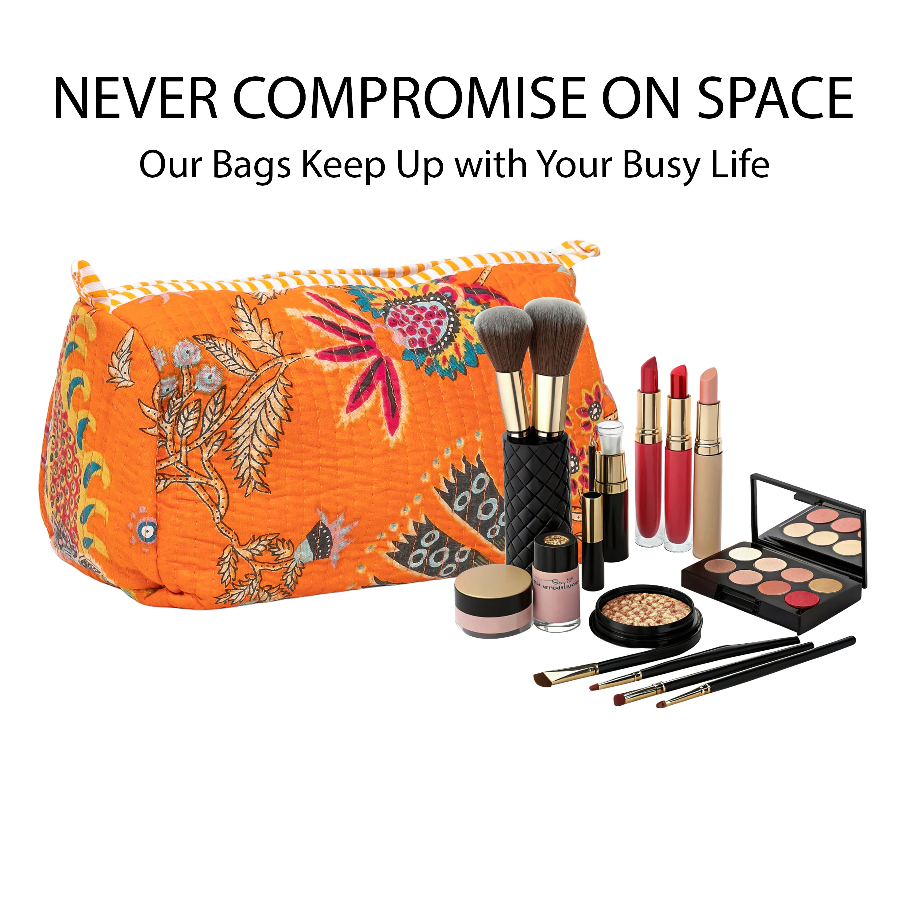 Travel Toiletry Bag – Unisex Makeup & Shaving Kit Organizer with Handle – Multipurpose Cosmetic Pouch for Travel & Storage (Orange Floral)