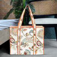 Beige Peacock Quilted Cotton Tote Bag (18x18) thumbnail 2