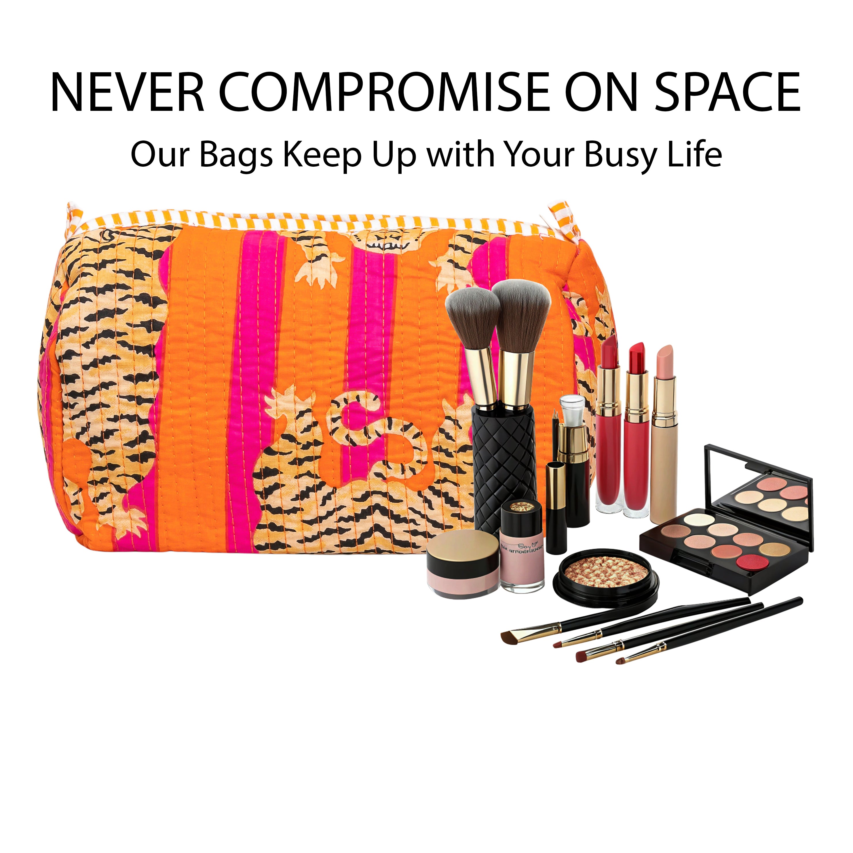 Travel Toiletry Bag – Unisex Makeup & Shaving Kit Organizer with Handle – Multipurpose Cosmetic Pouch for Travel & Storage (Orange Tiger)