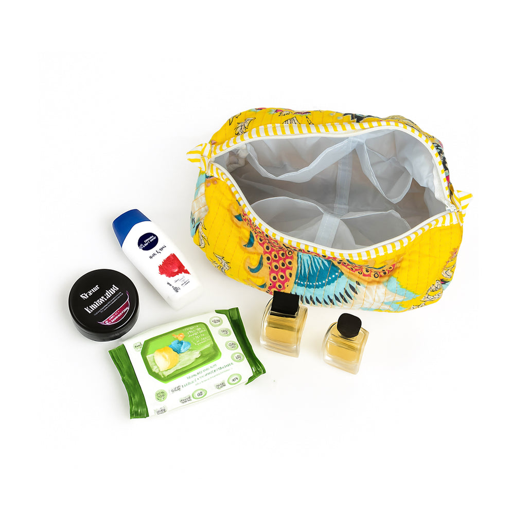 Travel Toiletry Bag – Unisex Makeup & Shaving Kit Organizer with Handle – Multipurpose Cosmetic Pouch for Travel & Storage (Yellow Floral)