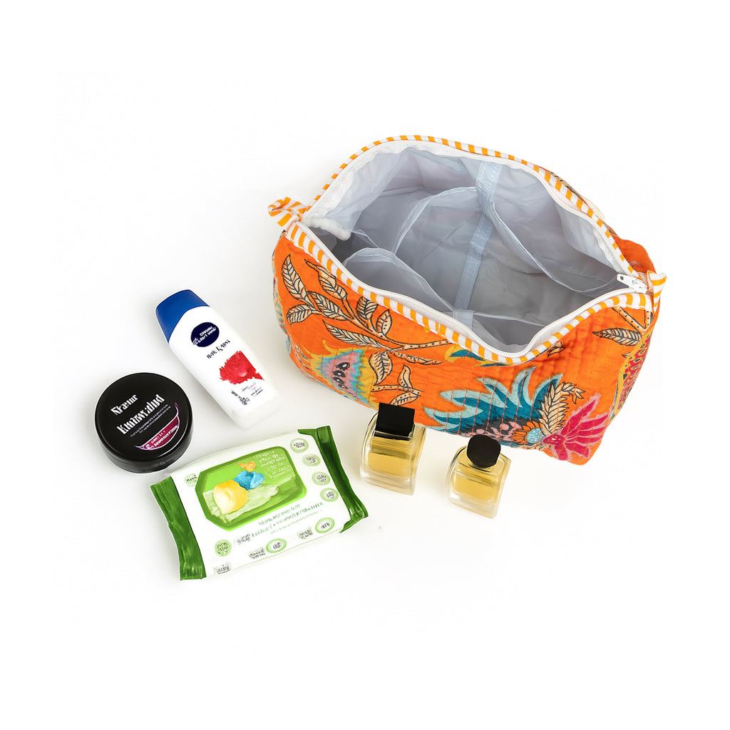 Travel Toiletry Bag – Unisex Makeup & Shaving Kit Organizer with Handle – Multipurpose Cosmetic Pouch for Travel & Storage (Orange Floral)
