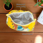 Travel Toiletry Bag – Unisex Makeup & Shaving Kit Organizer with Handle – Multipurpose Cosmetic Pouch for Travel & Storage (Yellow Floral)