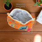Travel Toiletry Bag – Unisex Makeup & Shaving Kit Organizer with Handle – Multipurpose Cosmetic Pouch for Travel & Storage (Orange Floral)