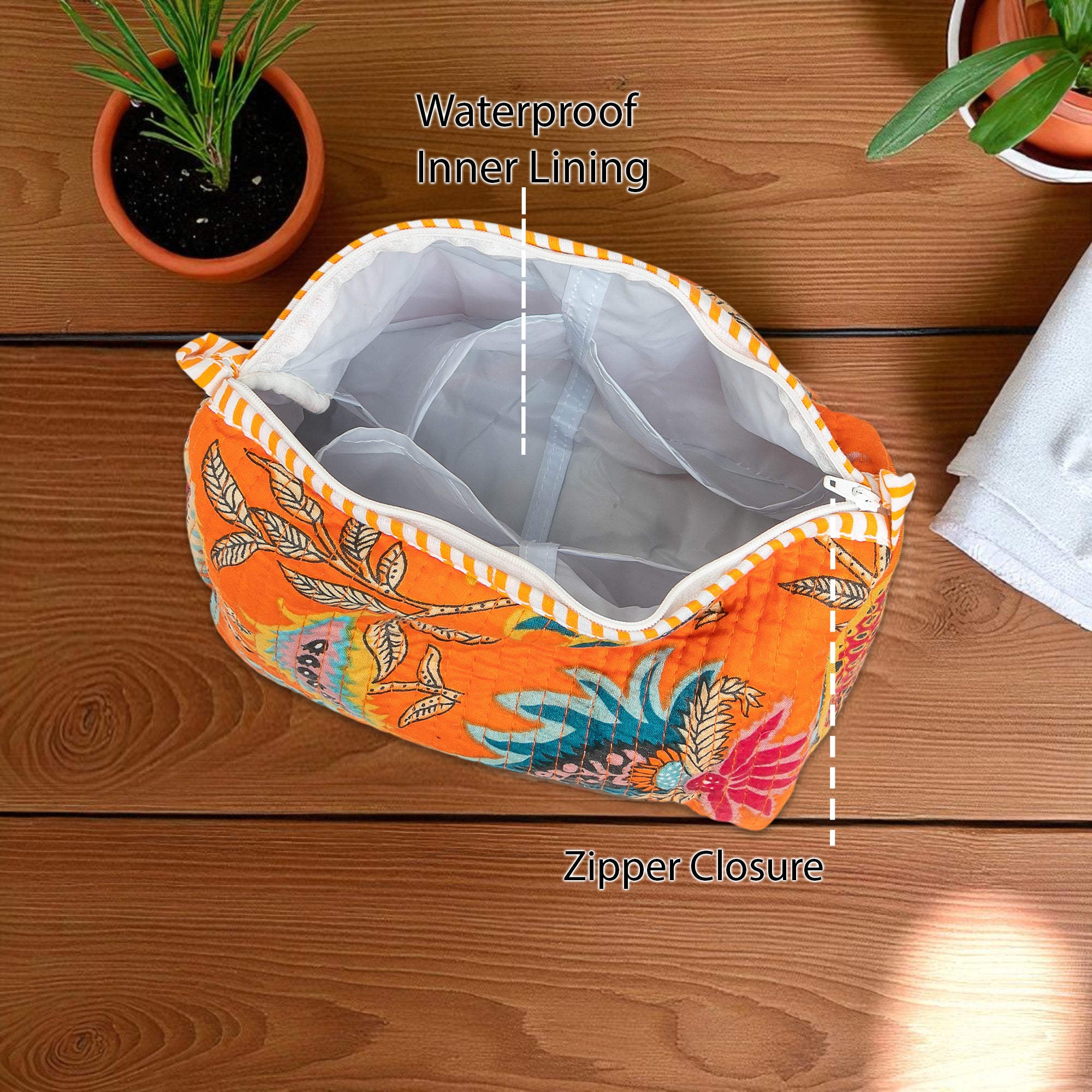 Travel Toiletry Bag – Unisex Makeup & Shaving Kit Organizer with Handle – Multipurpose Cosmetic Pouch for Travel & Storage (Orange Floral)