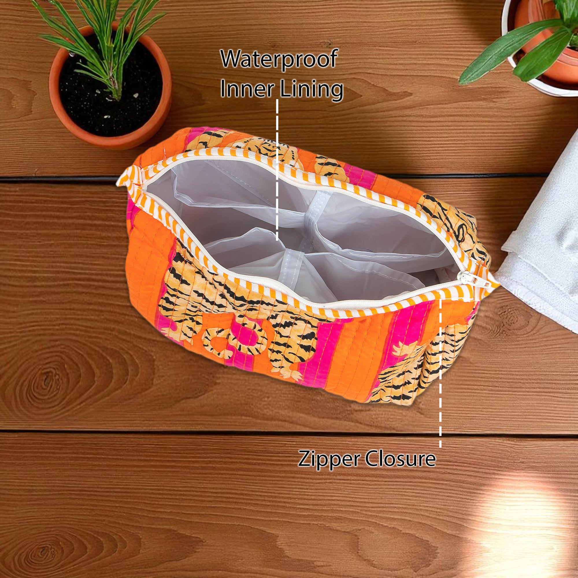 Travel Toiletry Bag – Unisex Makeup & Shaving Kit Organizer with Handle – Multipurpose Cosmetic Pouch for Travel & Storage (Orange Tiger)