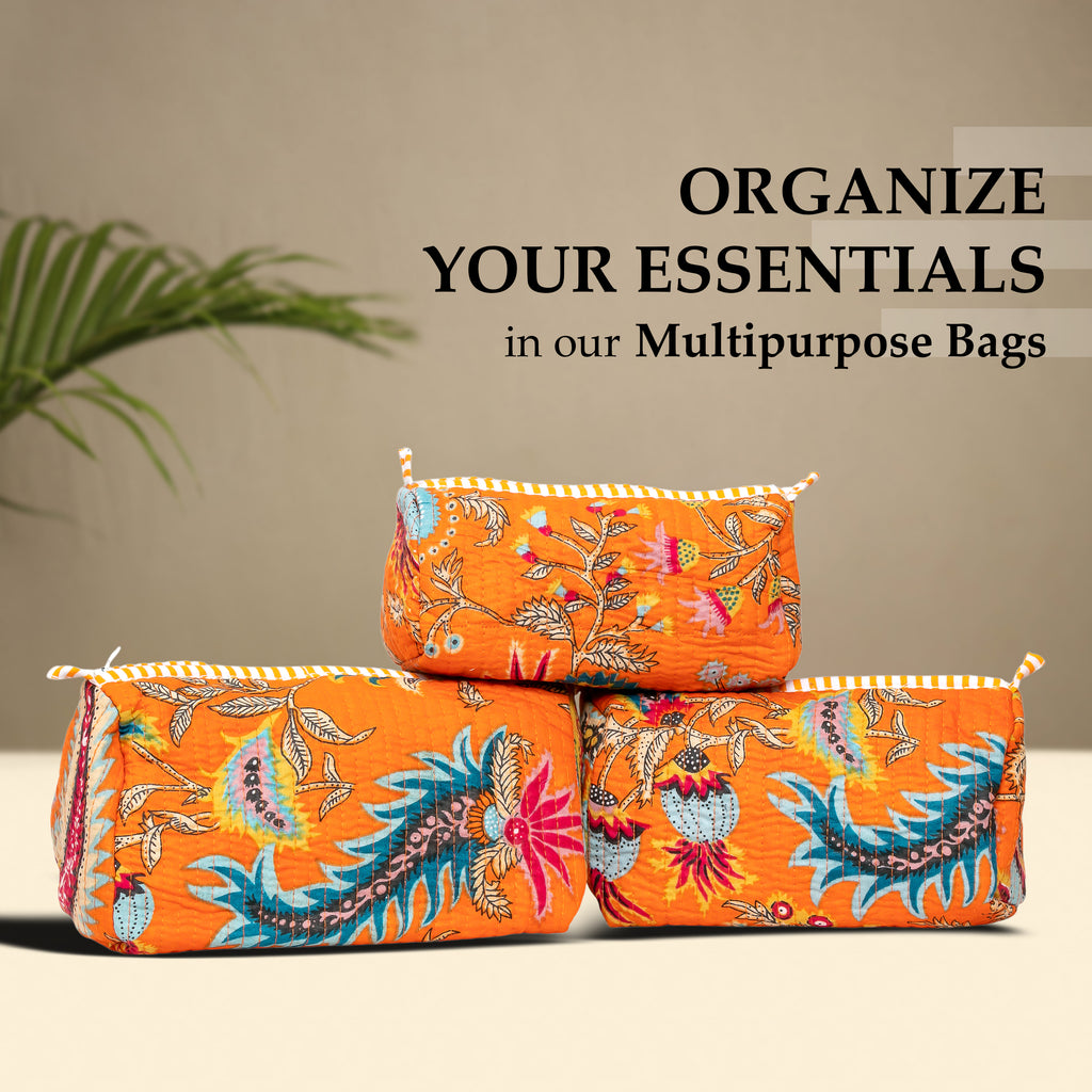 Travel Toiletry Bag – Unisex Makeup & Shaving Kit Organizer with Handle – Multipurpose Cosmetic Pouch for Travel & Storage (Orange Floral)