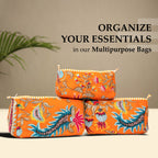Travel Toiletry Bag – Unisex Makeup & Shaving Kit Organizer with Handle – Multipurpose Cosmetic Pouch for Travel & Storage (Orange Floral)