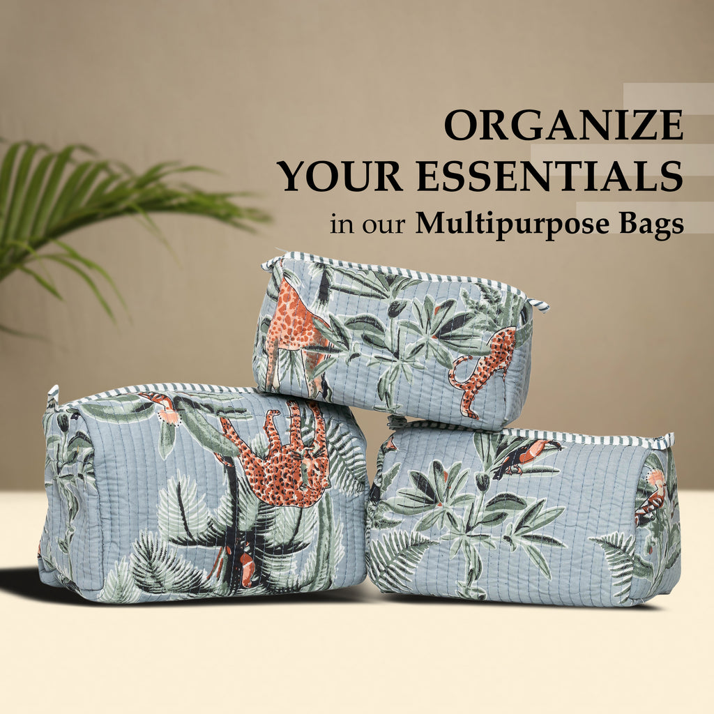 Travel Toiletry Bag – Unisex Makeup & Shaving Kit Organizer with Handle – Multipurpose Cosmetic Pouch for Travel & Storage (Grey Floral)