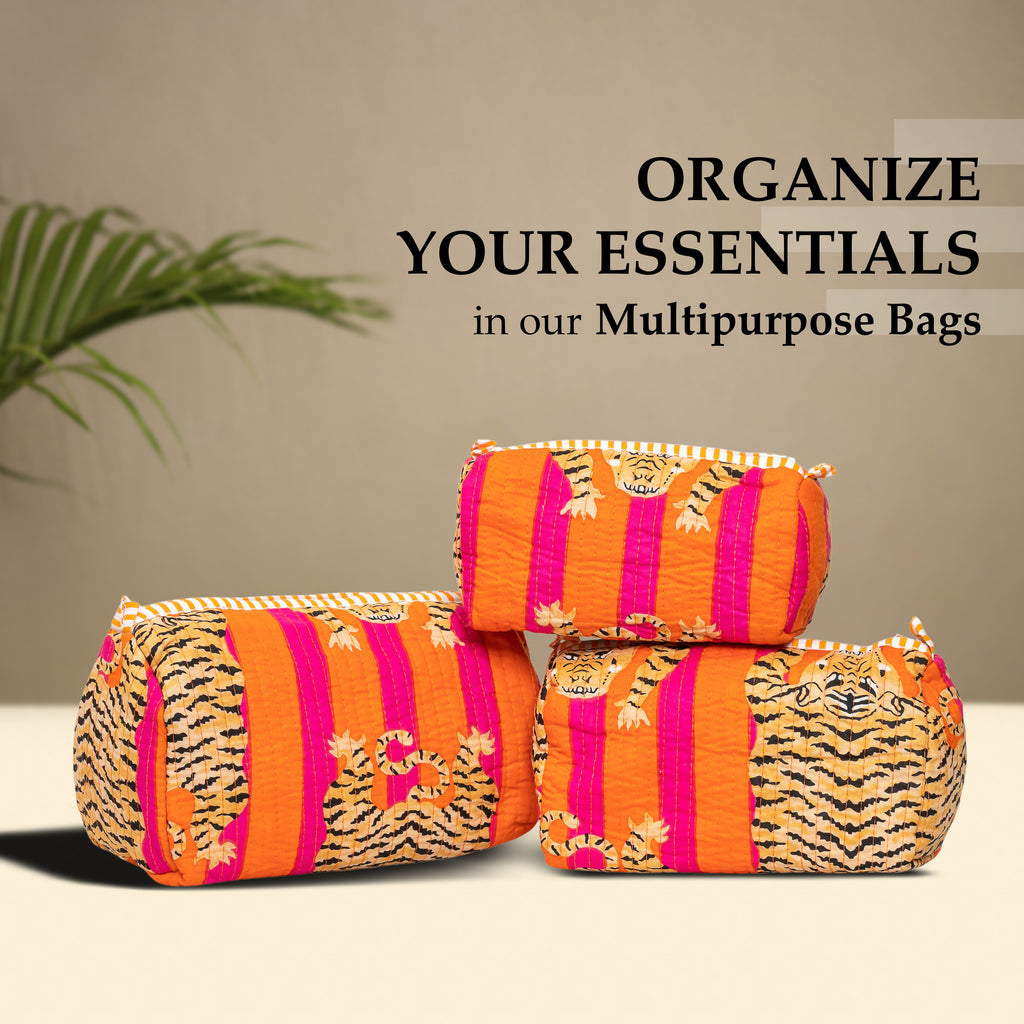 Travel Toiletry Bag – Unisex Makeup & Shaving Kit Organizer with Handle – Multipurpose Cosmetic Pouch for Travel & Storage (Orange Tiger)
