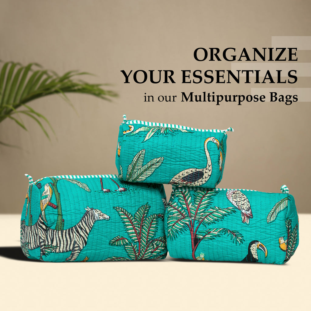 Travel Toiletry Bag – Unisex Makeup & Shaving Kit Organizer with Handle – Multipurpose Cosmetic Pouch for Travel & Storage (Turquoise Jungle)
