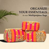 Orange Tiger Quilted Cotton Pouch Set of 3 thumbnail 1