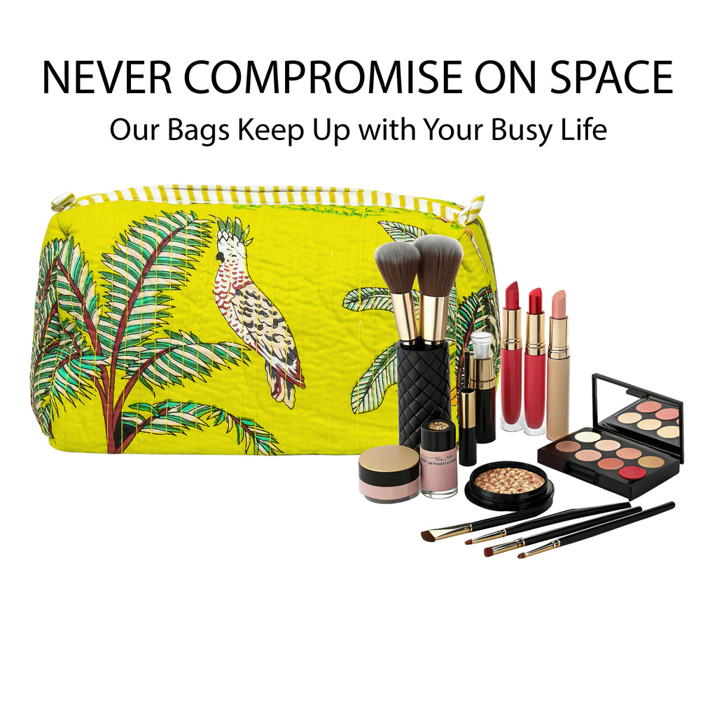 Premium Quilted Tote Bag with Matching Pouches Combo Set – Durable, Lightweight, Multipurpose Bag for Travel, Office & Daily Essentials (Parrot Green Jungle)