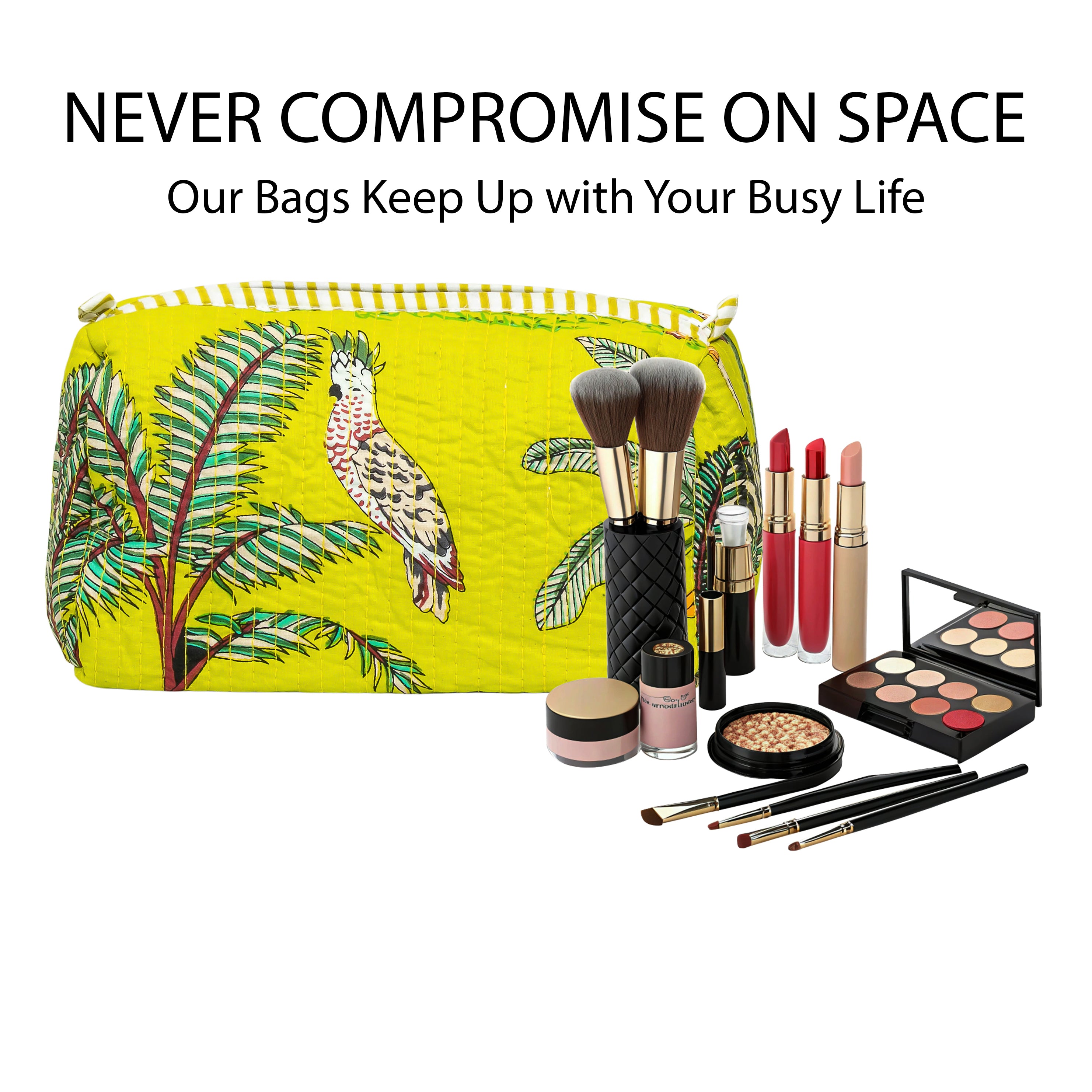 Premium Quilted Tote Bag with Matching Pouches Combo Set – Durable, Lightweight, Multipurpose Bag for Travel, Office & Daily Essentials (Parrot Green Jungle)