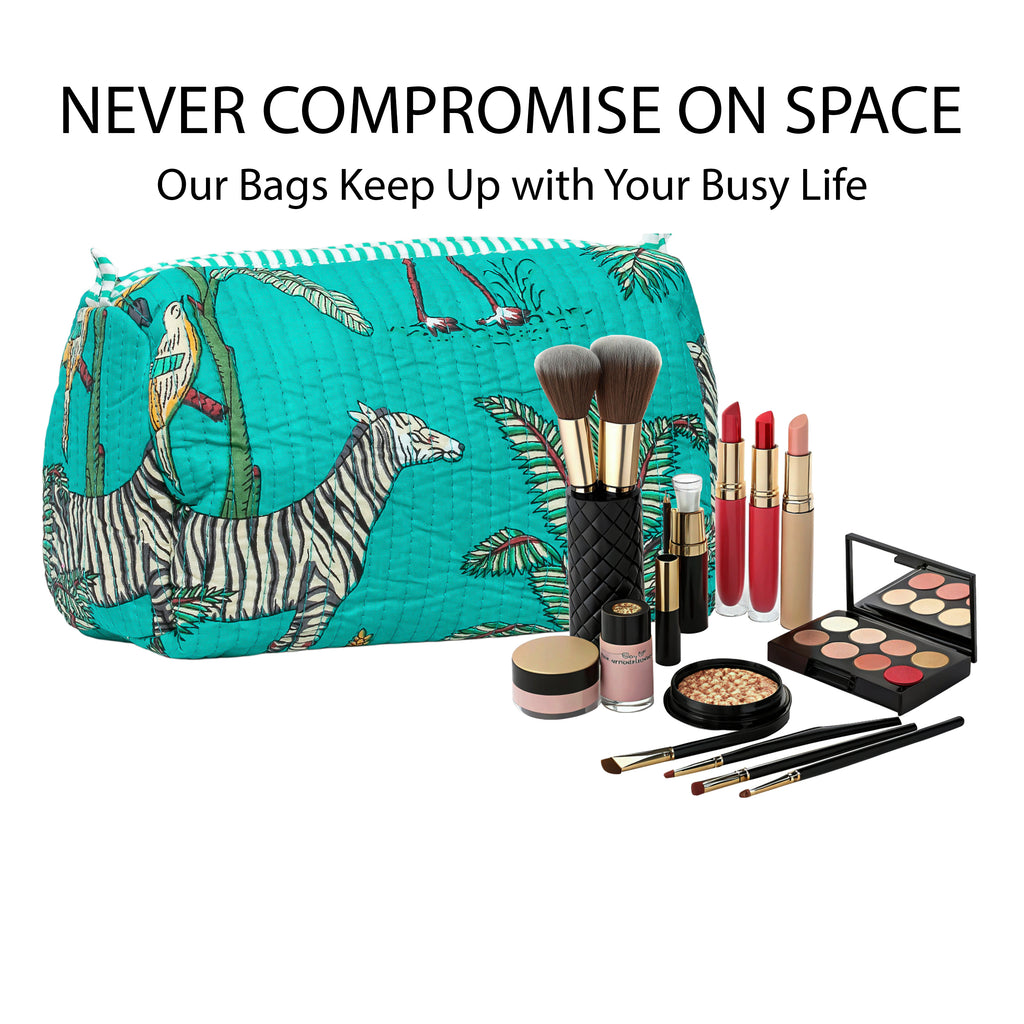 Premium Quilted Tote Bag with Matching Pouches Combo Set – Durable, Lightweight, Multipurpose Bag for Travel, Office & Daily Essentials (Turquoise Jungle)