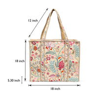 Beige Floral Quilted Cotton Tote Bag (18x18) thumbnail 3