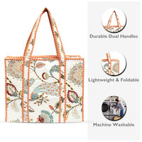 Beige Peacock Quilted Cotton Tote Bag (18x18) thumbnail 5