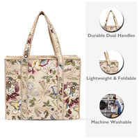 Beige Botanica Quilted Cotton Tote Bag (18x18) thumbnail 4