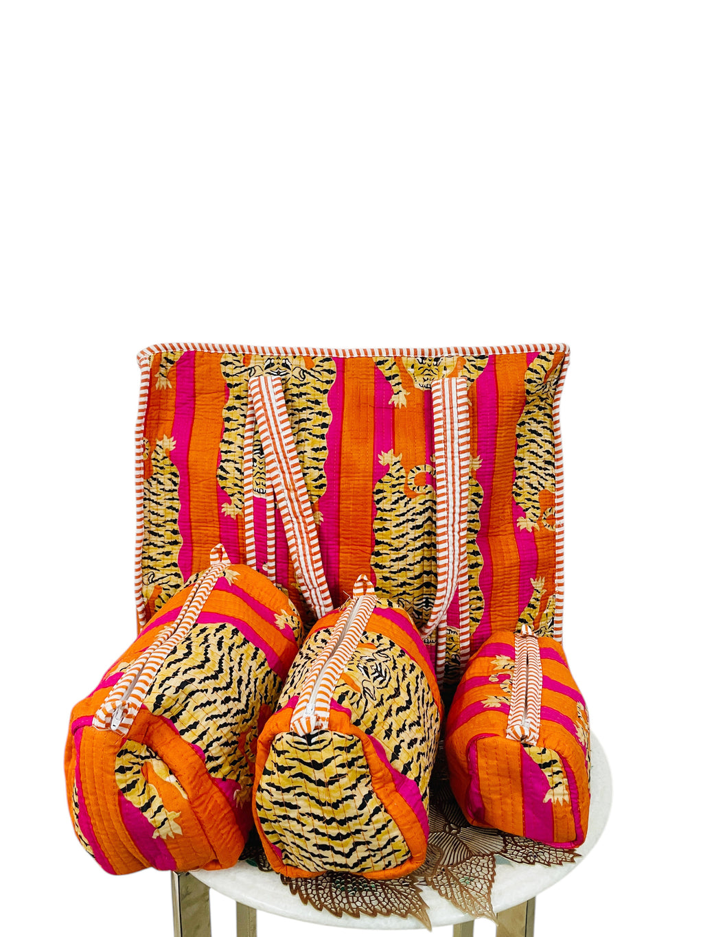 Premium Quilted Tote Bag with Matching Pouches Combo Set – Durable, Lightweight, Multipurpose Bag for Travel, Office & Daily Essentials (Orange Tiger)