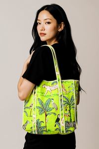 Parrot Green Jungle Quilted Cotton Tote Bag (18x18) thumbnail 1