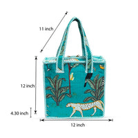 Turquoise Jungle Quilted Cotton Tote Bag (12x12) thumbnail 3