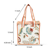 Beige Peacock Quilted Cotton Tote Bag (12x12) thumbnail 3