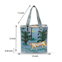 Grey Floral Quilted Cotton Tote Bag (12x12) thumbnail 3