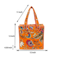 Orange Floral Quilted Cotton Tote Bag (12x12) thumbnail 3