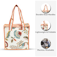 Beige Peacock Quilted Cotton Tote Bag (12x12) thumbnail 4