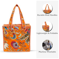 Orange Floral Quilted Cotton Tote Bag (12x12) thumbnail 4