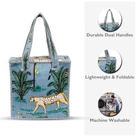 Grey Floral Quilted Cotton Tote Bag (12x12) thumbnail 4