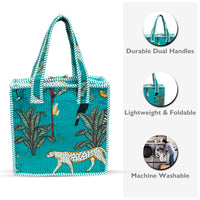Turquoise Jungle Quilted Cotton Tote Bag (12x12) thumbnail 4