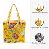 Yellow Floral Quilted Cotton Tote Bag (12x12) thumbnail 4