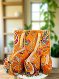 Premium Quilted Tote Bag with Matching Pouches Combo Set – Durable, Lightweight, Multipurpose Bag for Travel, Office & Daily Essentials (Orange Floral)