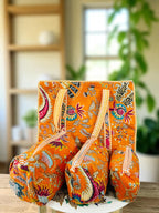 Premium Quilted Tote Bag with Matching Pouches Combo Set – Durable, Lightweight, Multipurpose Bag for Travel, Office & Daily Essentials (Orange Floral)