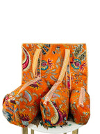 Premium Quilted Tote Bag with Matching Pouches Combo Set – Durable, Lightweight, Multipurpose Bag for Travel, Office & Daily Essentials (Orange Floral)