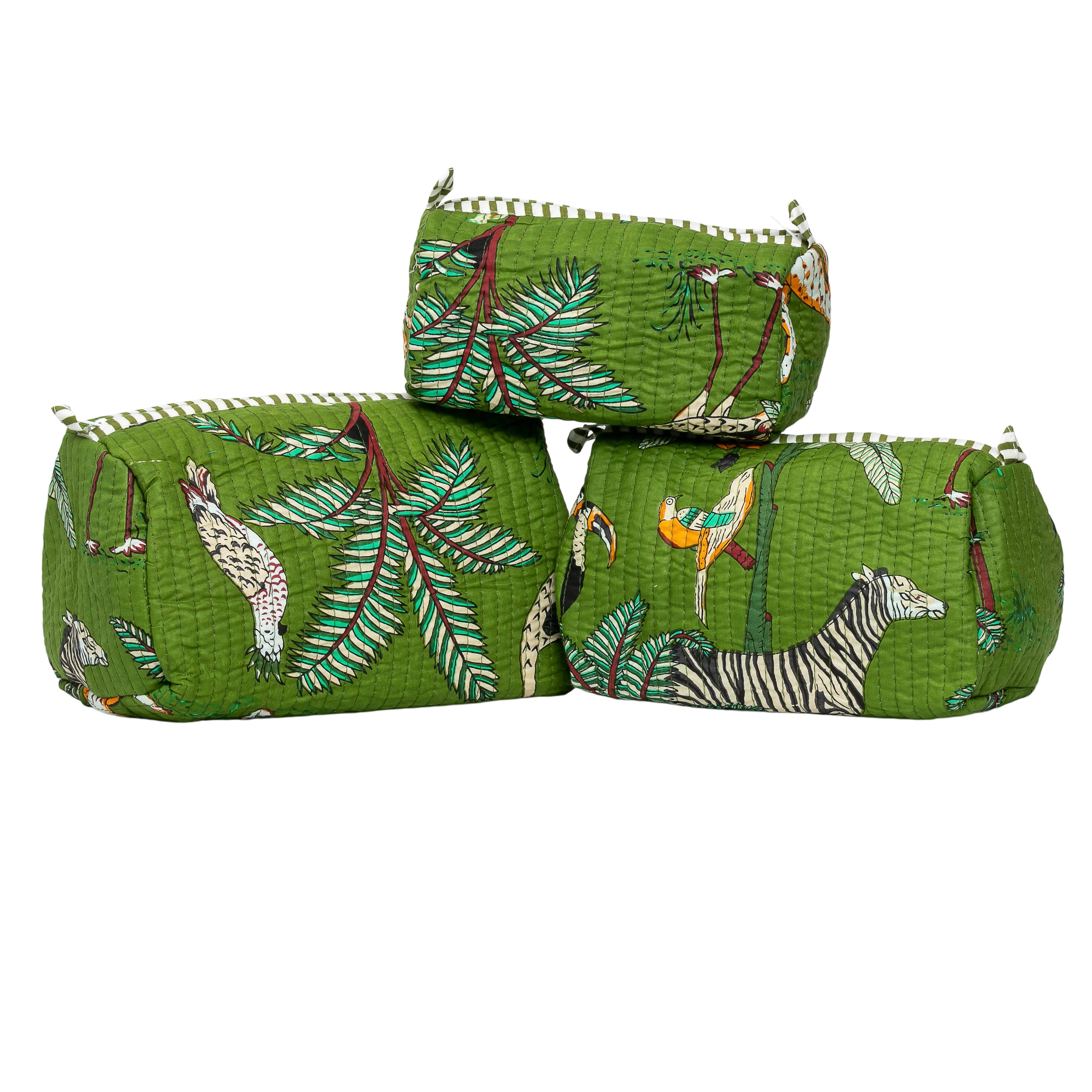 Premium Quilted Tote Bag with Matching Pouches Combo Set – Durable, Lightweight, Multipurpose Bag for Travel, Office & Daily Essentials (Green Jungle)